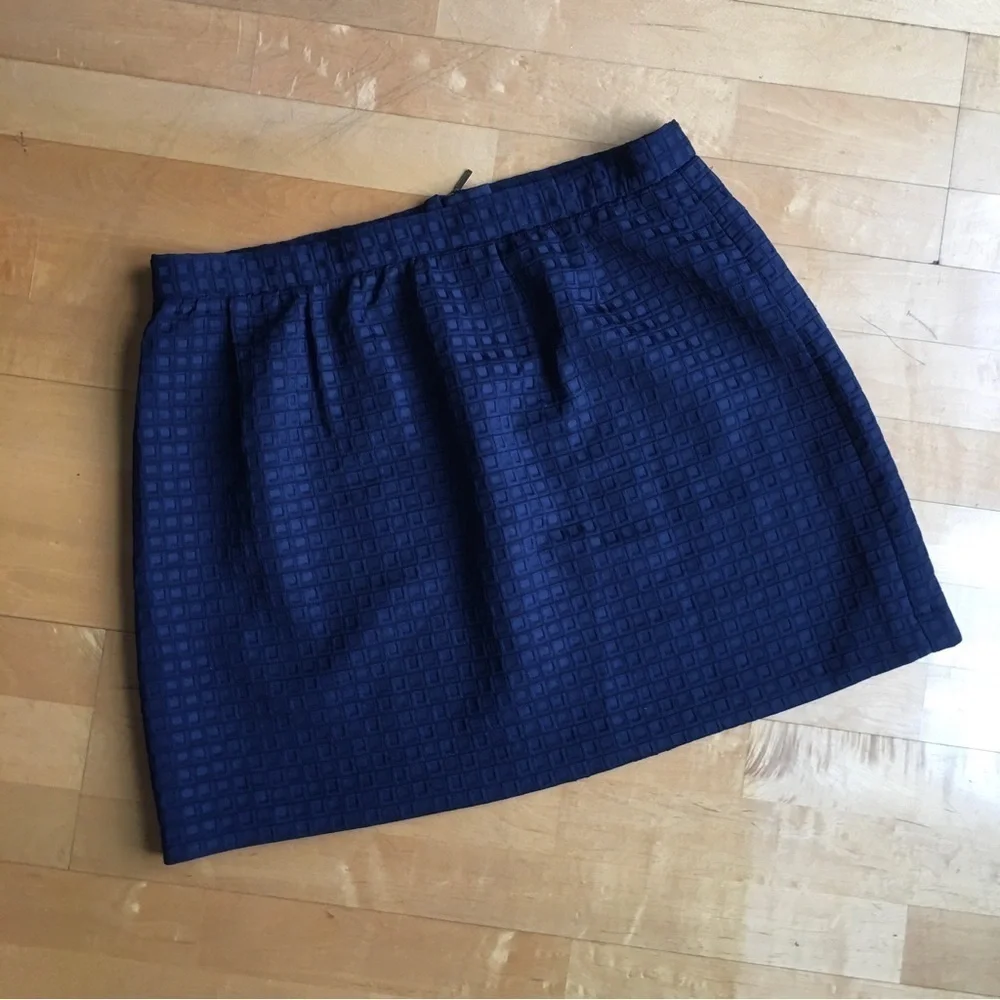 Katherine Barclay Mini Skirt, Abstract, Mod, Classic Navy Blue, Gold, Size 14